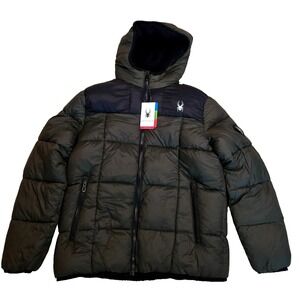 Spyder‎ Insulated Puffer Fleece Full Zip Ski Jacket Men's Small Black/Olive NWT